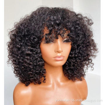 Pixie Cut Short Wigs With Bangs Jerry Curly Deep Water Wave Virgin Brazilian Cuticle Aligned Wig 100% Human Hair Wigs